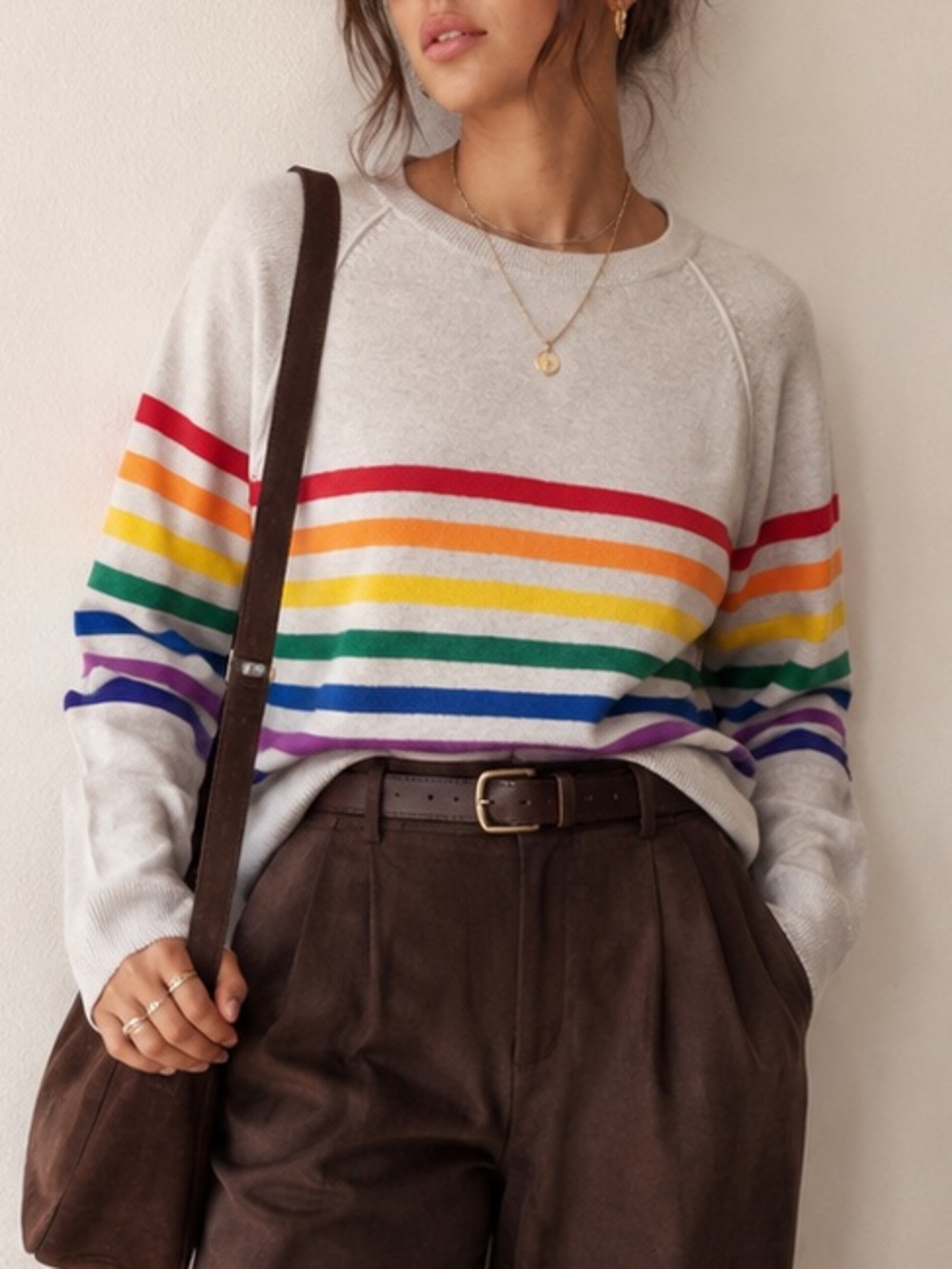 Jumper 1234 100% Cashmere Rainbow Stripe Sweater Size 2 Crewneck Luxury Knit